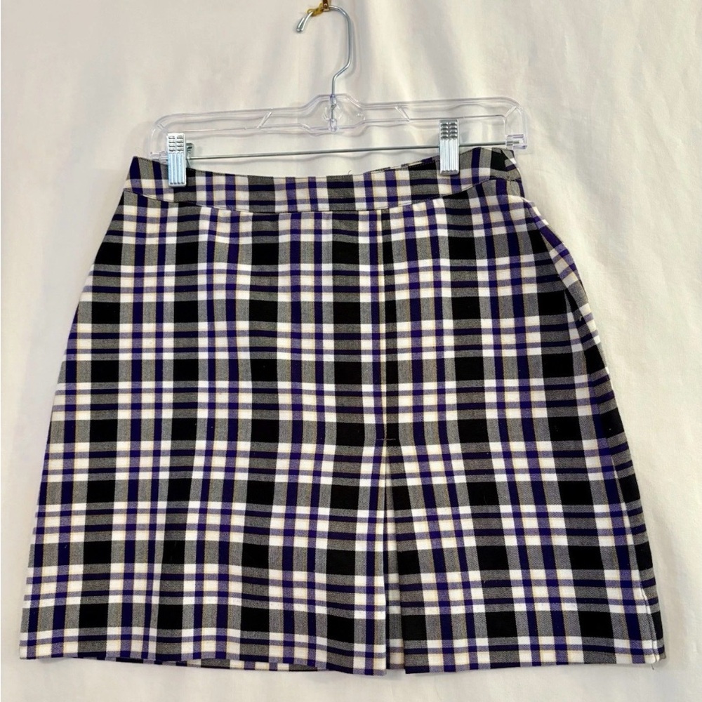 Vintage Parker School Girl Plaid Mini Skort in Black, White & Purple Size 9